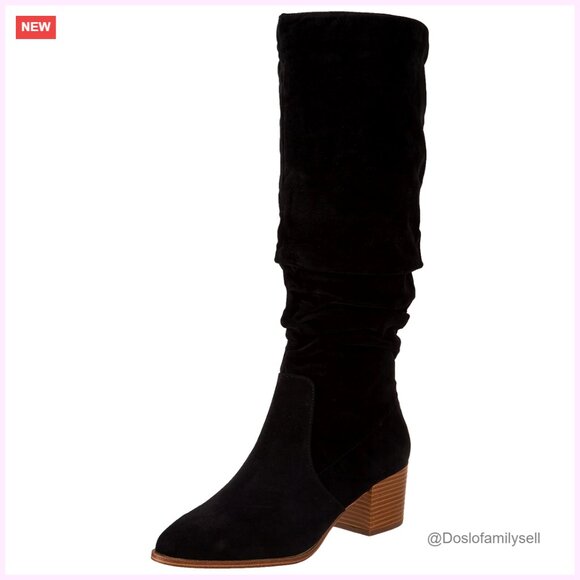 Women's Tall Block Heel Boots with Memory Foam Knee-High Faux Suede